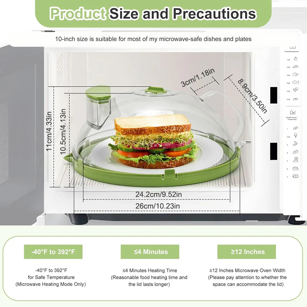 Microwave Cover for Food Clear Microwave Splatter Cover with Water Steamer and Handle 10 Inch Plate Covers Kitchen Gadgets